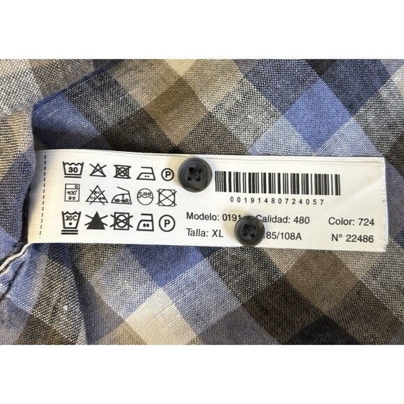 MASSIMO DUTTI 100% Linen Long Sleeve Button Up Shirt Men’s XL Blue Checkered - Picture 6 of 10